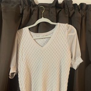 Beige, large by the river shirt, the sleeves are mesh